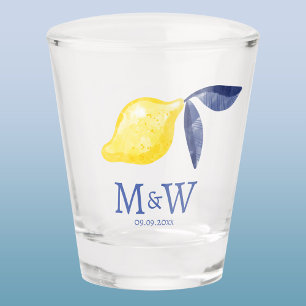 Lemon Couple Initials Monogram Date Shot Glass