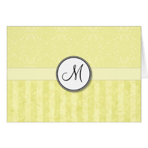 Lemon Cream Damask with Stripes and Monogram