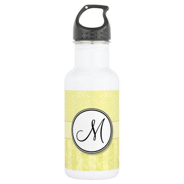 Lemon Cream Damask with Stripes and Monogram 532 Ml Water Bottle (Front)