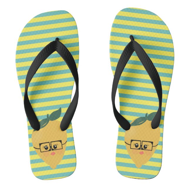 Lemon Cute Striped Pattern Jandals (Footbed)