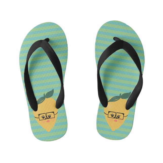 Lemon Cute Striped Pattern Kid's Jandals (Footbed)