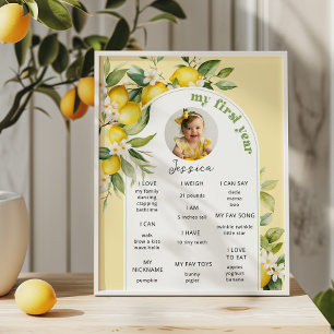 Lemon cutie first birthday party photo milestone poster