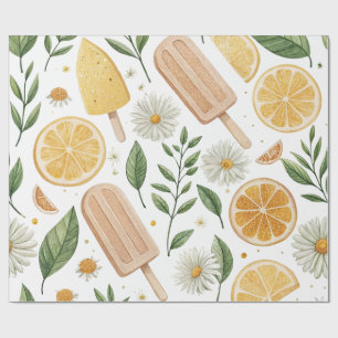 Lemon Daisy Wrapping Paper – Citrus Floral Pattern
