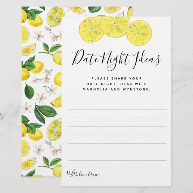 Lemon Date Night Ideas Cards (Front/Back)