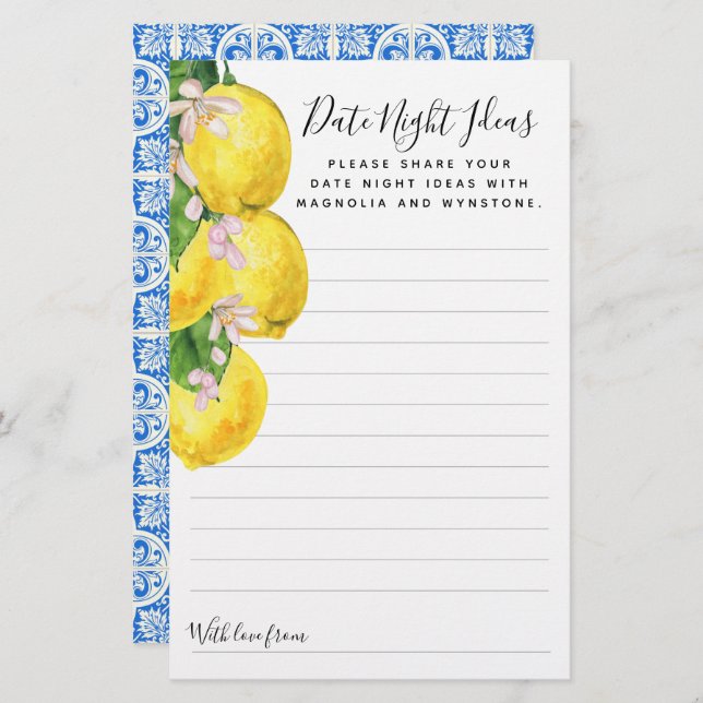 Lemon Date Night Ideas Cards (Front/Back)