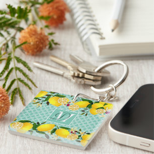 Lemon Days Motif Aqua Key Ring