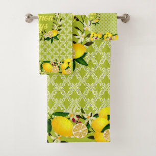 Lemon Days Motif Green Bath Towel Set