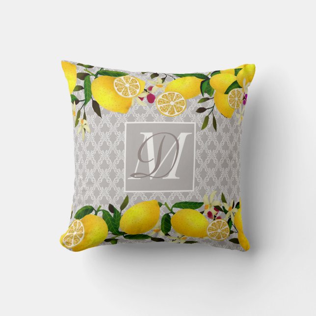 Lemon Days Motif Grey Cushion (Front)