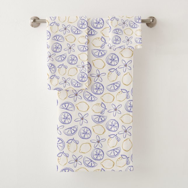 Lemon Doodle Pattern Bath Towel Set (Insitu)