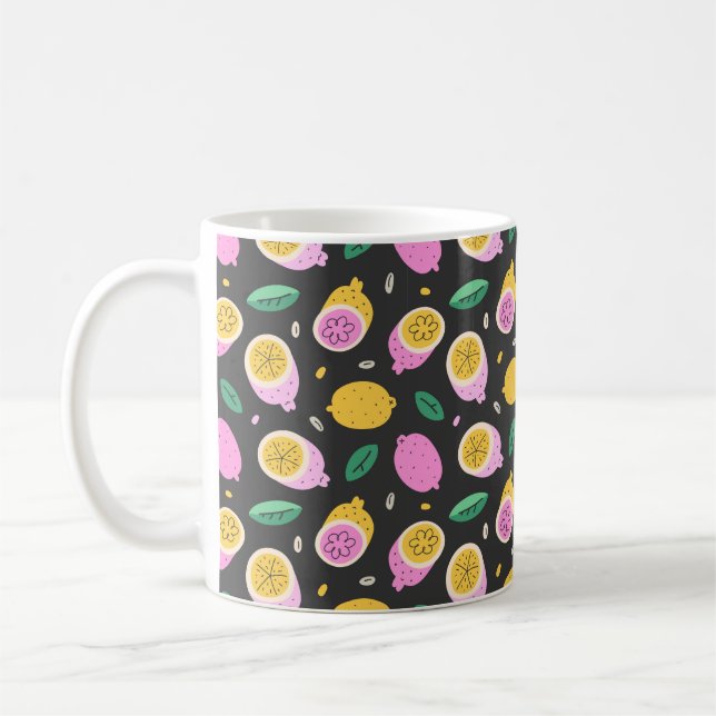 Lemon doodle pattern, bright cute citrus fruit dra coffee mug (Left)