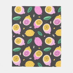 Lemon doodle pattern, bright cute citrus fruit dra fleece blanket