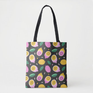 Lemon doodle pattern, bright cute citrus fruit dra tote bag