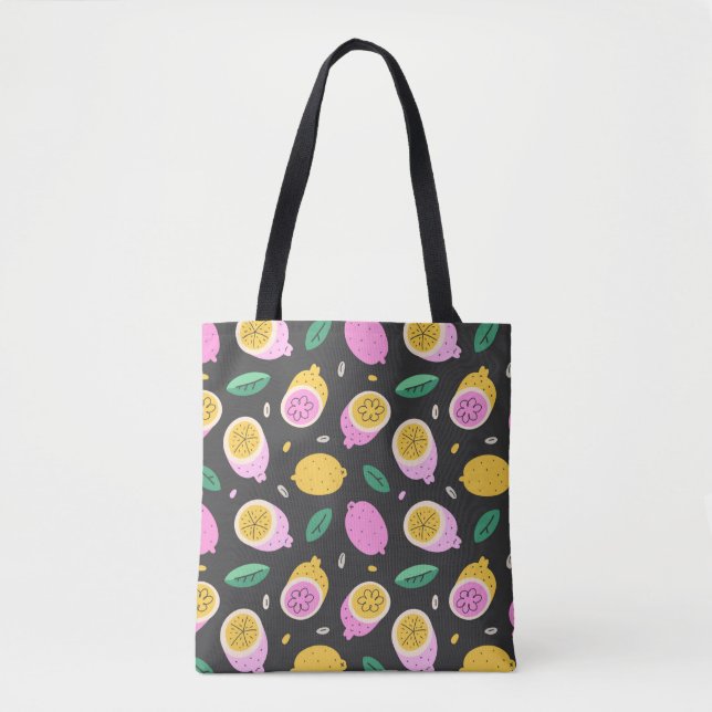 Lemon doodle pattern, bright cute citrus fruit dra tote bag (Front)