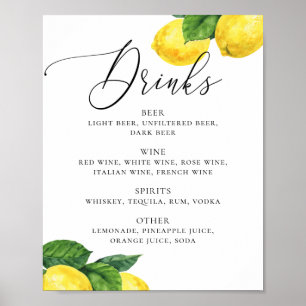 Lemon Drinks Sign   Citrus Botanical Wedding Bar