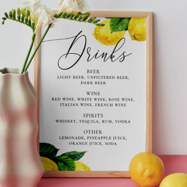 Lemon Drinks Sign | Citrus Botanical Wedding Bar (Creator Uploaded)