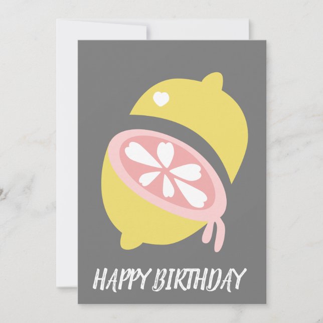 Lemon Dripping Yellow Pink Birthday Card (Front)