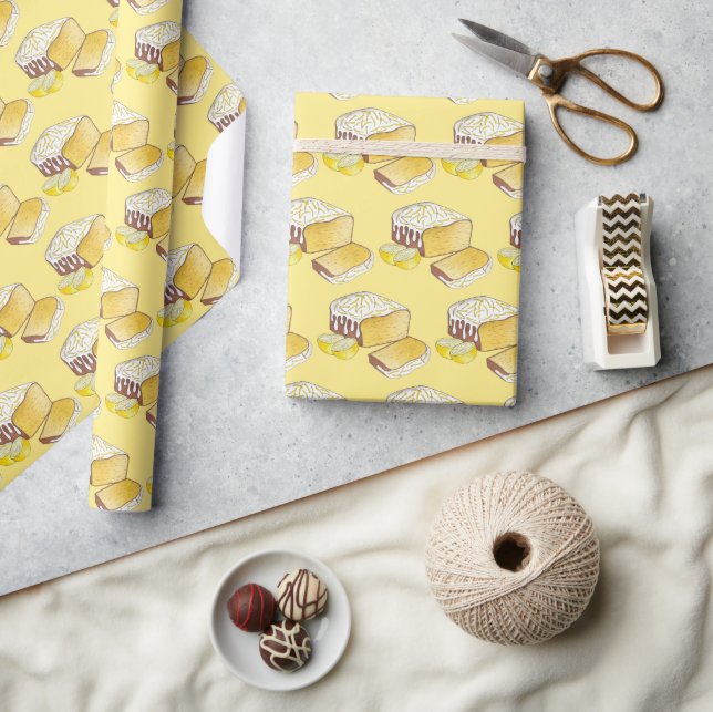 Lemon Drizzle Pound Cake Loaf British Baking Food Wrapping Paper (Crafts)