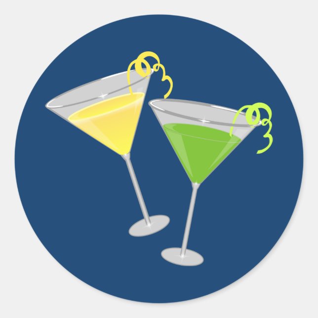Lemon Drop and Green Apple Martini Classic Round Sticker (Front)