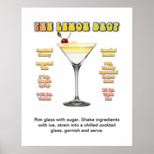 LEMON DROP MARTINI 16"x20" Cocktail Recipe Art Poster