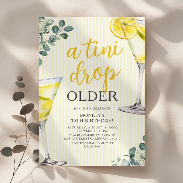 Lemon Drop Martini Adult Birthday Party Invitation (Creator Uploaded)