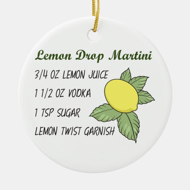 Lemon Drop Martini Ceramic Tree Decoration (Front)