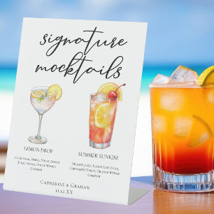 Lemon Drop Summer Sunrise Wedding Mocktails Menu Pedestal Sign