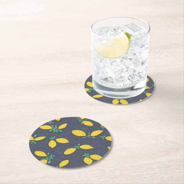 Lemon Drops Food Art Pattern Round Paper Coaster (Insitu)