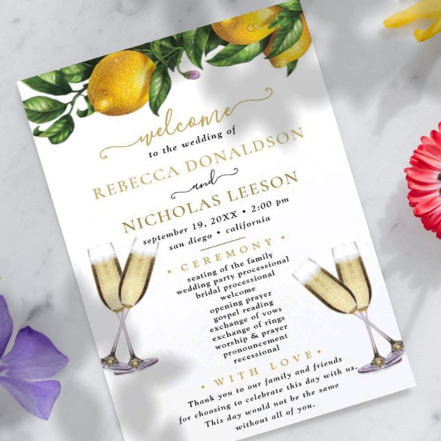 Lemon Elegant Calligraphy Wedding Program (Creator Uploaded)
