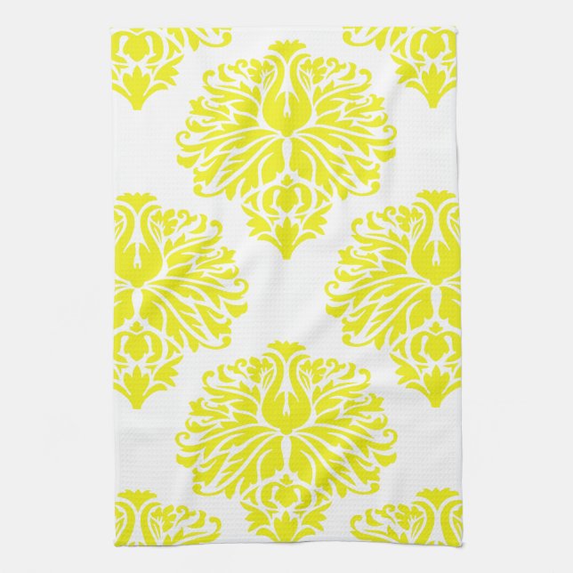 Lemon Elegant Damask Tea Towel (Vertical)