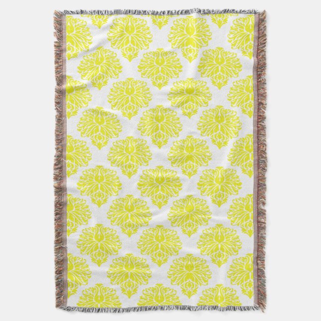 Lemon Elegant Damask Throw Blanket (Front Vertical)