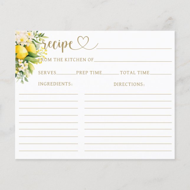 Lemon Elegant Modern Summer Bridal Shower  recipe (Front)