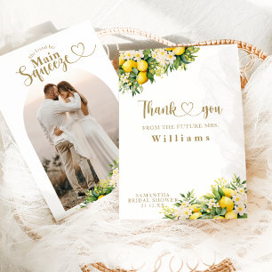 Lemon Elegant Modern Summer Photo Bridal Shower Thank You Card