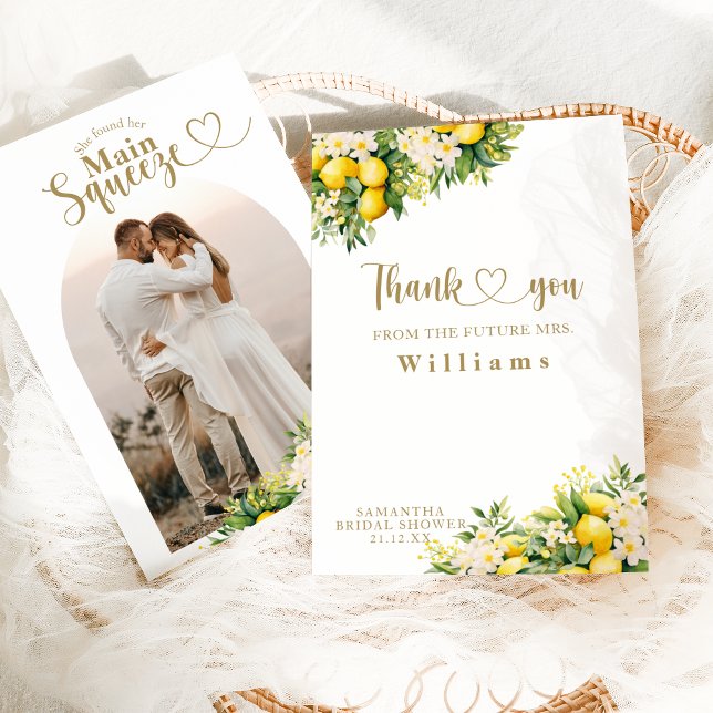 Lemon Elegant Modern Summer Photo Bridal Shower  Thank You Card (Creator Uploaded)