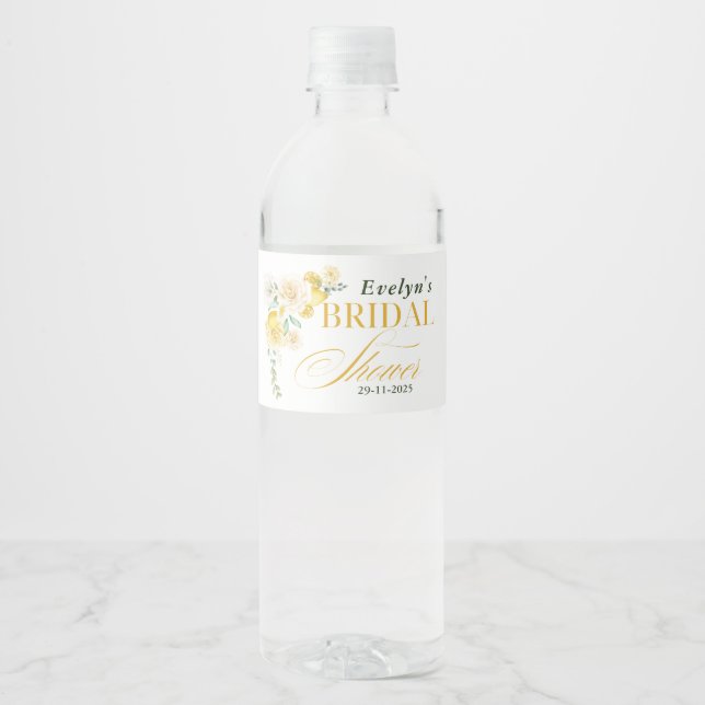 Lemon Eucalyptus Rose Bridal Shower Water Bottle Label (Front)