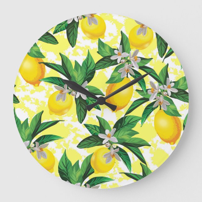 Lemon Fantasy: Creative Floral Pattern Large Clock (Front)