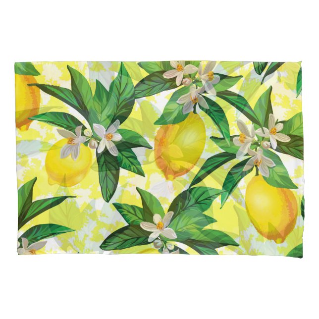 Lemon Fantasy: Creative Floral Pattern Pillowcase (Front)