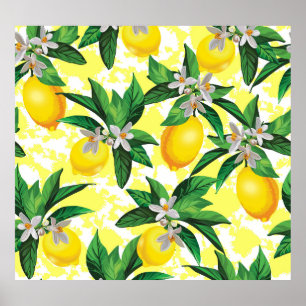 Lemon Fantasy: Creative Floral Pattern Poster