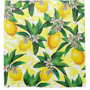 Lemon Fantasy: Creative Floral Pattern Shower Curtain