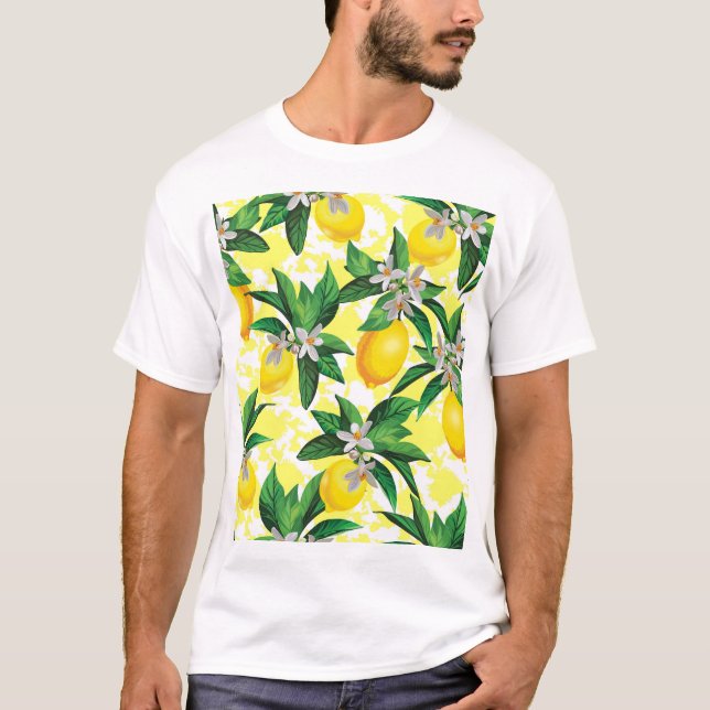 Lemon Fantasy: Creative Floral Pattern T-Shirt (Front)