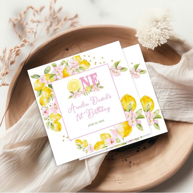 Lemon Floral 1st Birthday Napkins (Creator Uploaded)