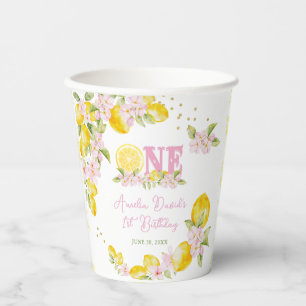 Lemon Floral 1st Birthday Paper Cups