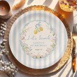 Lemon Floral Blue Bows Paper Plate<br><div class="desc">Lemon Floral Blue Bows Paper Plate</div>
