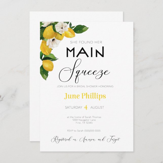 Lemon Floral Bridal Shower Invitation  (Front/Back)