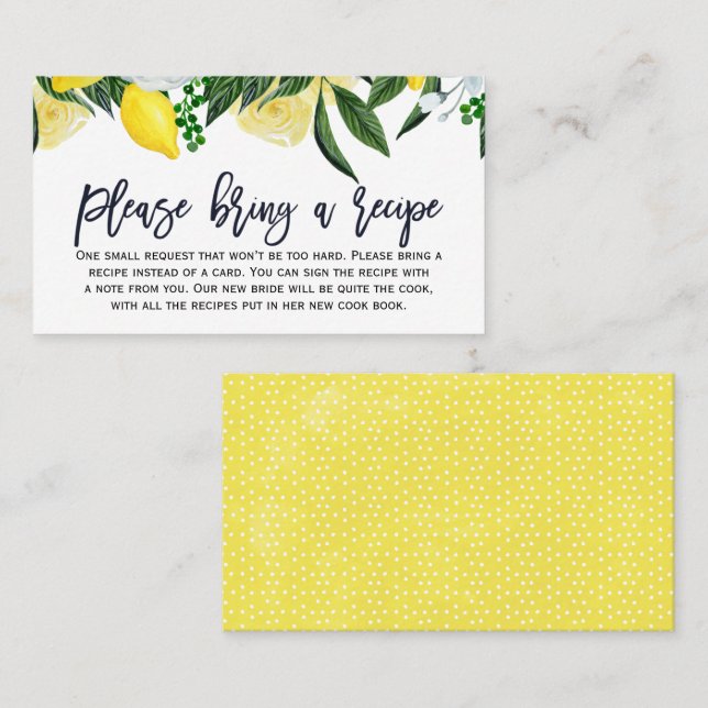 Lemon Floral Bridal Shower Recipe Card Request (Front/Back)