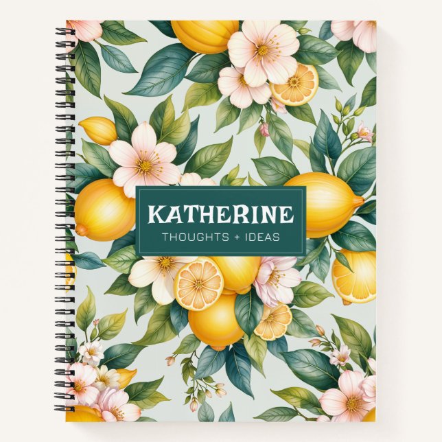 Lemon floral citrus personalised name ideas notebook (Front)