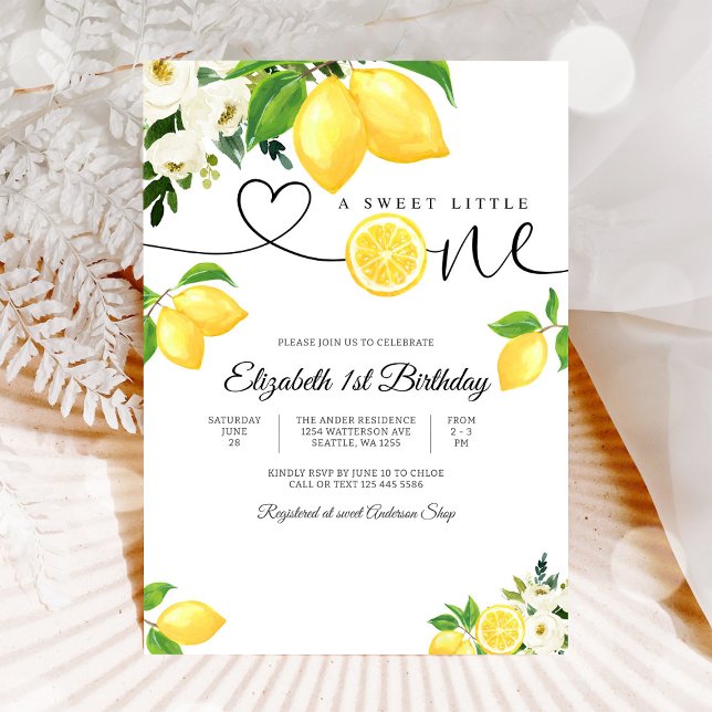 Lemon Floral First Birthday Invitation (Creator Uploaded)