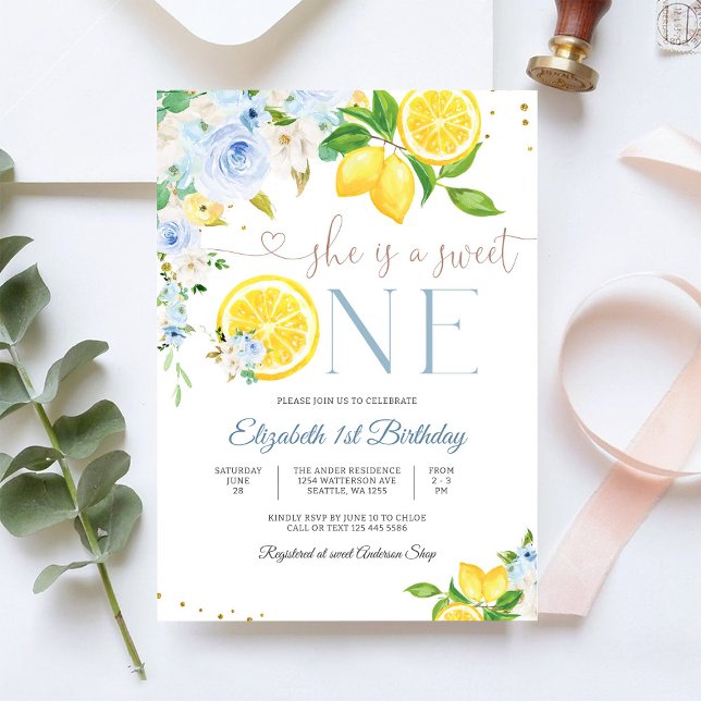 Lemon Floral First Birthday Invitation (Creator Uploaded)