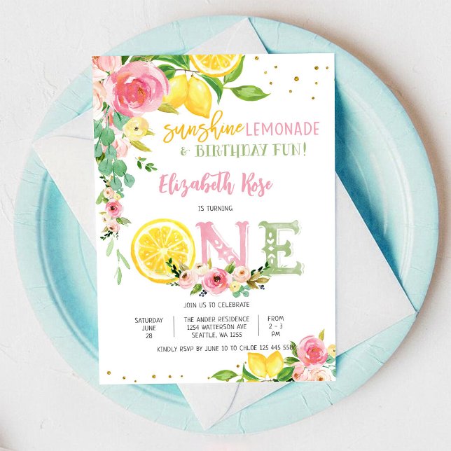Lemon Floral First Birthday Invitation (Creator Uploaded)