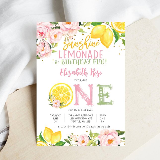 Lemon Floral First Birthday Invitation (Creator Uploaded)
