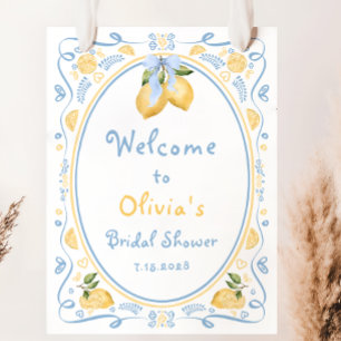Lemon Floral Italian Bow Bridal Shower Welcome Foa Poster